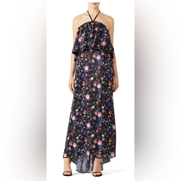 OSMAN London Floral Halter Maxi Dress Black Multicolor Size 4 - Picture 1 of 10